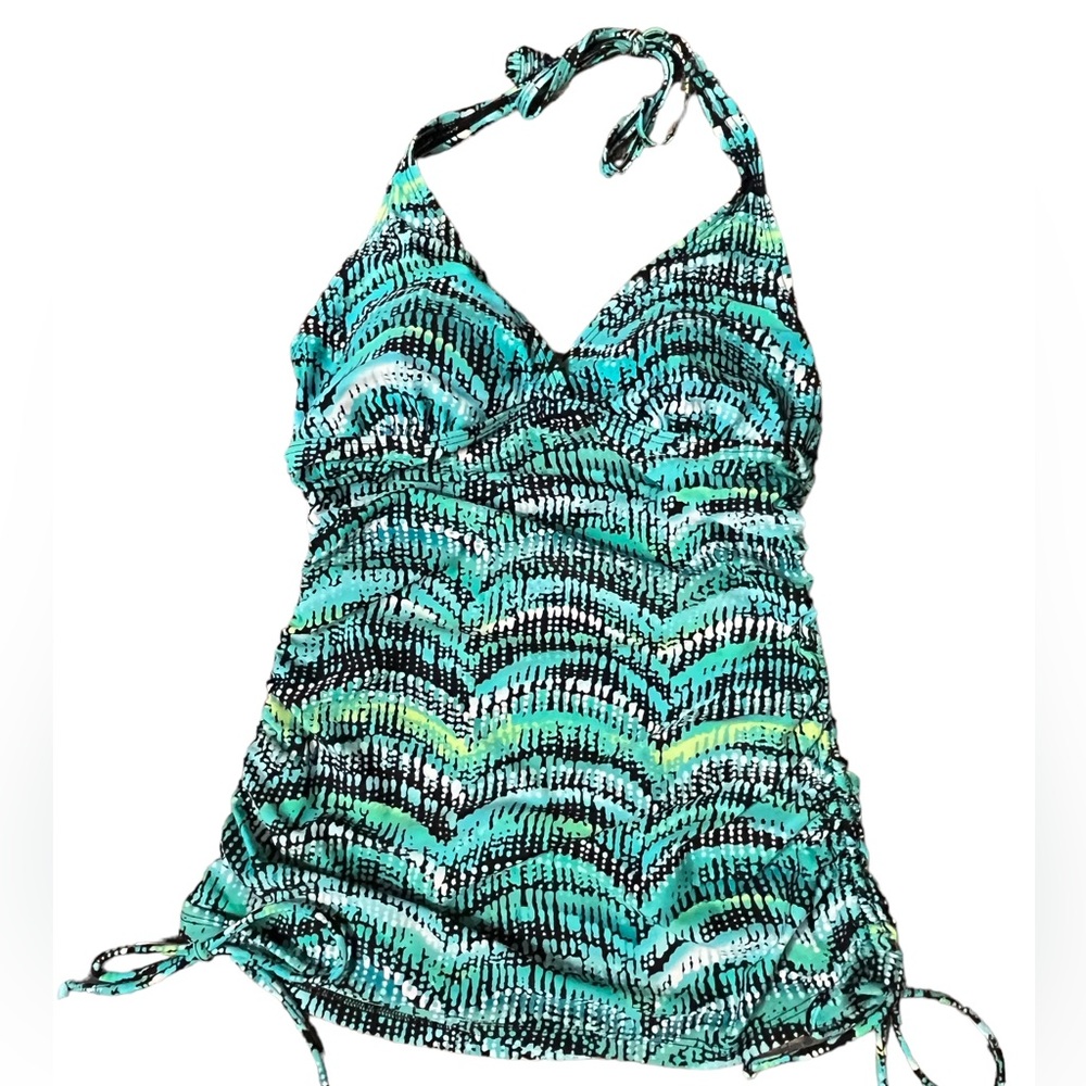 Croft & Barrow Tankini Swim Top Women's Size 8 Green Blue Printed‎ Halter Tie